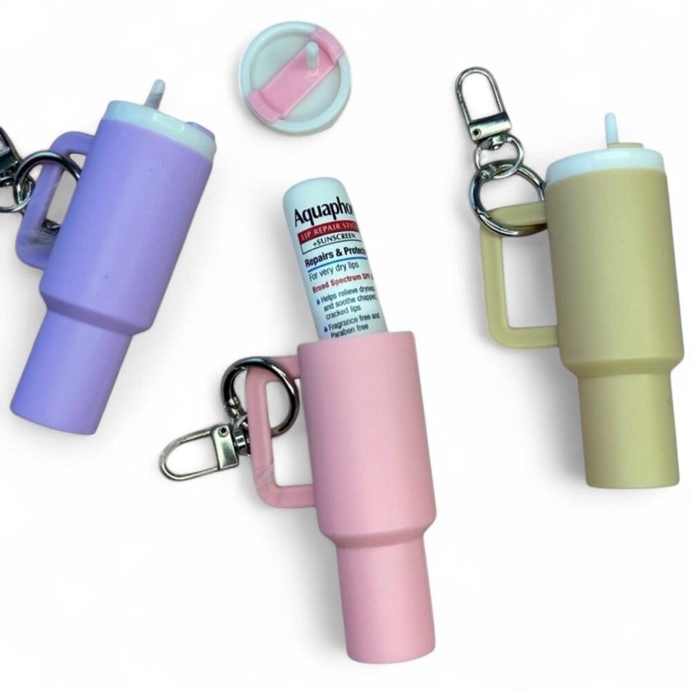 Pastel Pink Mini Keychain Tumblers Lip Balm Holders Backpacks Bottles Bag Charm